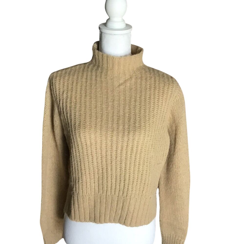 Project Naadam Womens Size XS Camel Open Knit Turtleneck Sweater Short Poncho